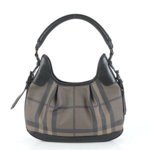 Burberry Check Leather Shoulder Bag Tote Handbag Black Women's